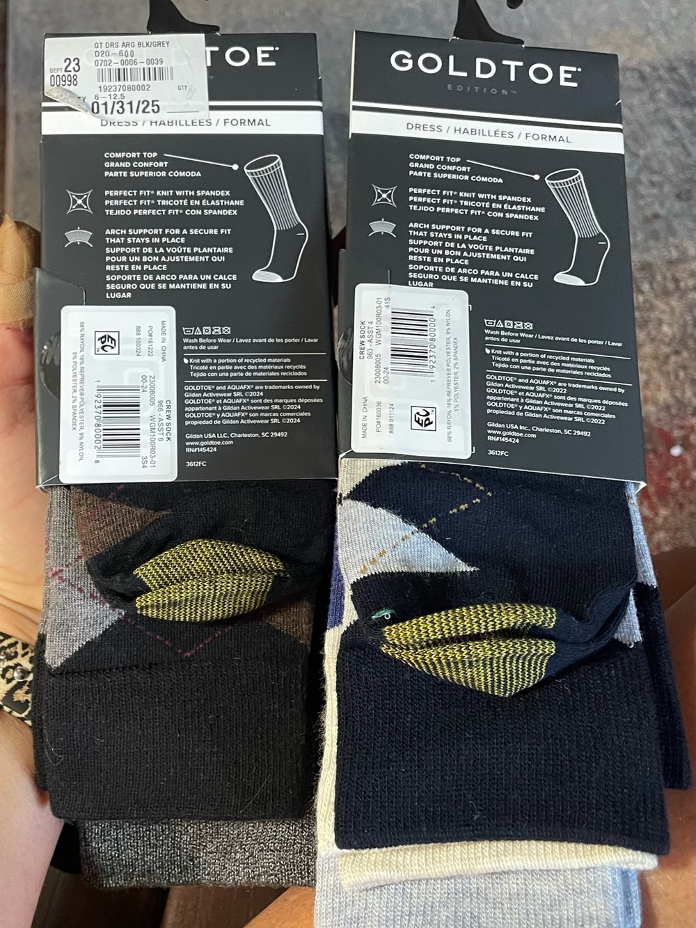 Goldtoe Argyle Dress Socks - Black/Grey and Light Blue/Cream - 3 pair each pack - Picture 2 of 3